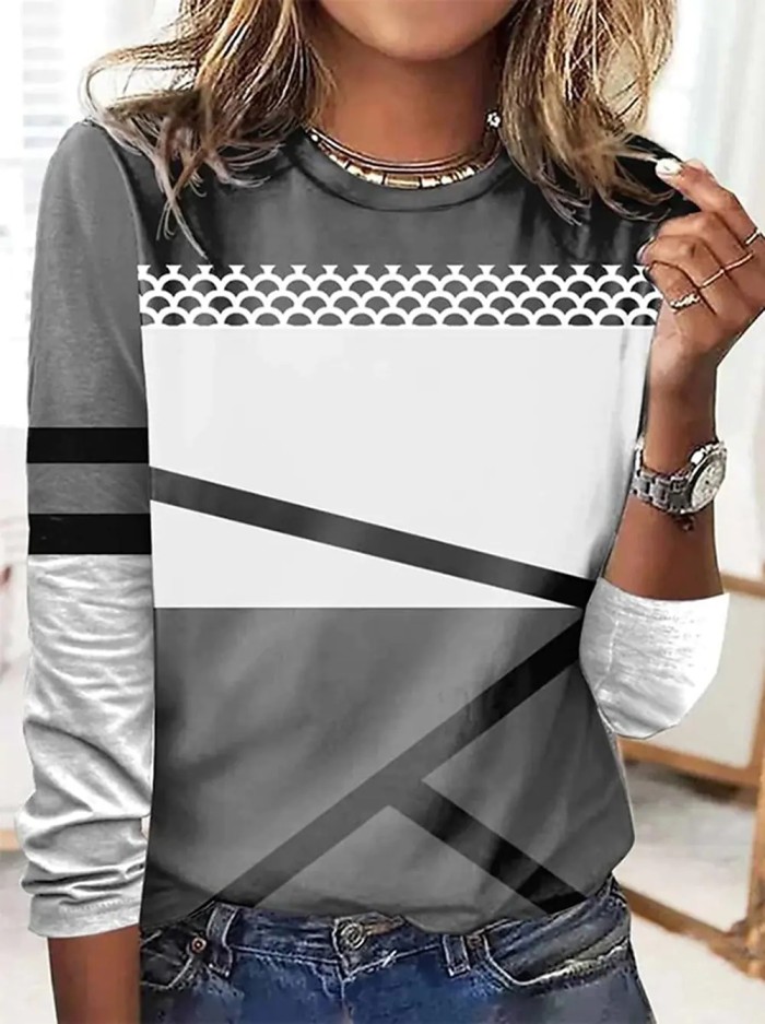 Geometric Gradient Print Top Casual Fashion Loose T-Shirt