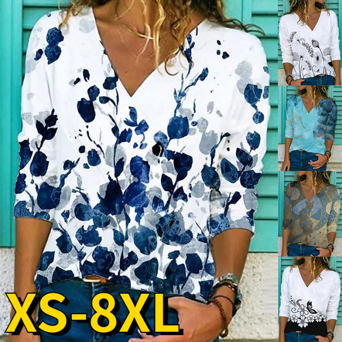 Women's Vintage V Neck Trendy Abstract Elegant Print  Blouses & Shirts