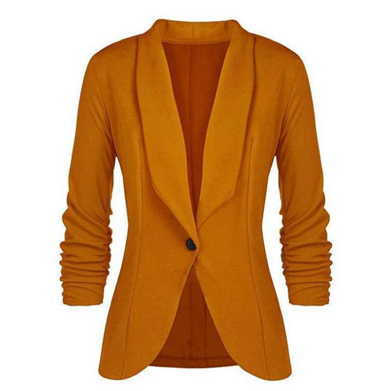 Fashion Solid Color Long Sleeve Button Up Casual Slim Cotton Women's Blazer