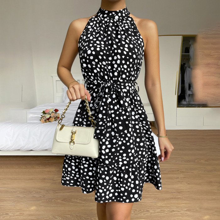 Trendy Sleeveless Leopard Sling Belt Elegant Mini Dress