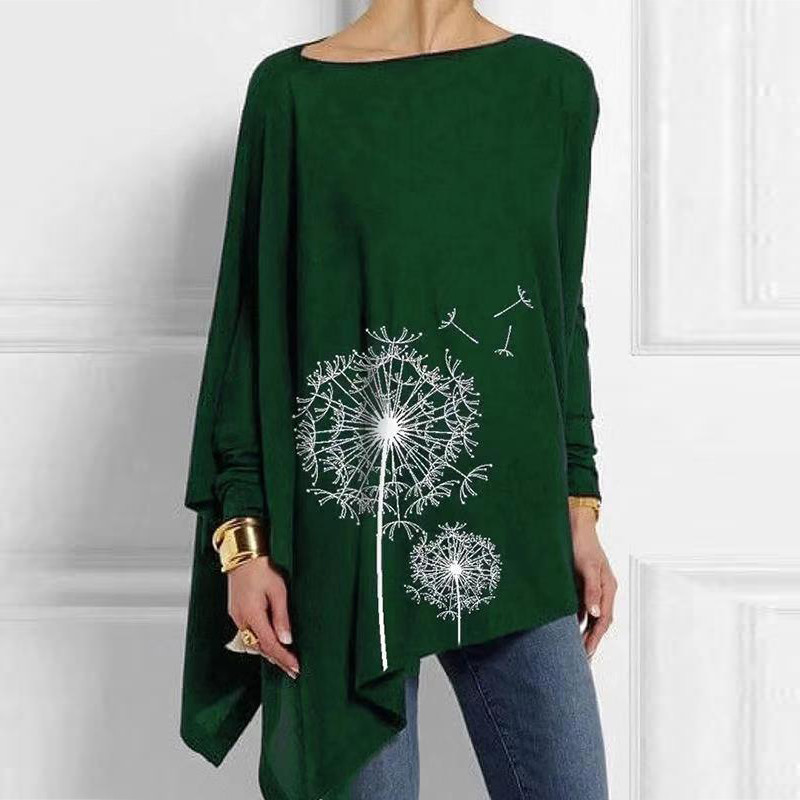 Fashion Cotton Irregular Casual O-Neck Long Sleeve Blouses & Shirts