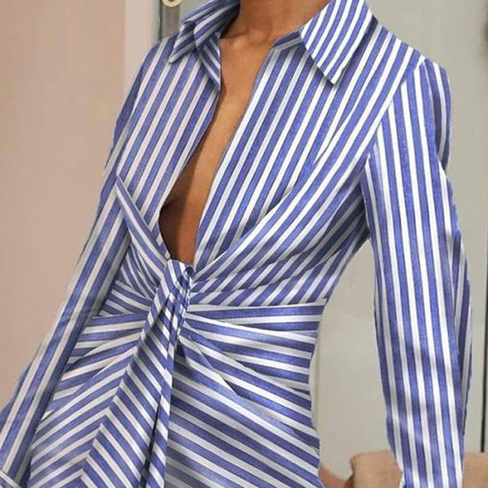 Elegant Party Casual Striped Printed Shirt Dress