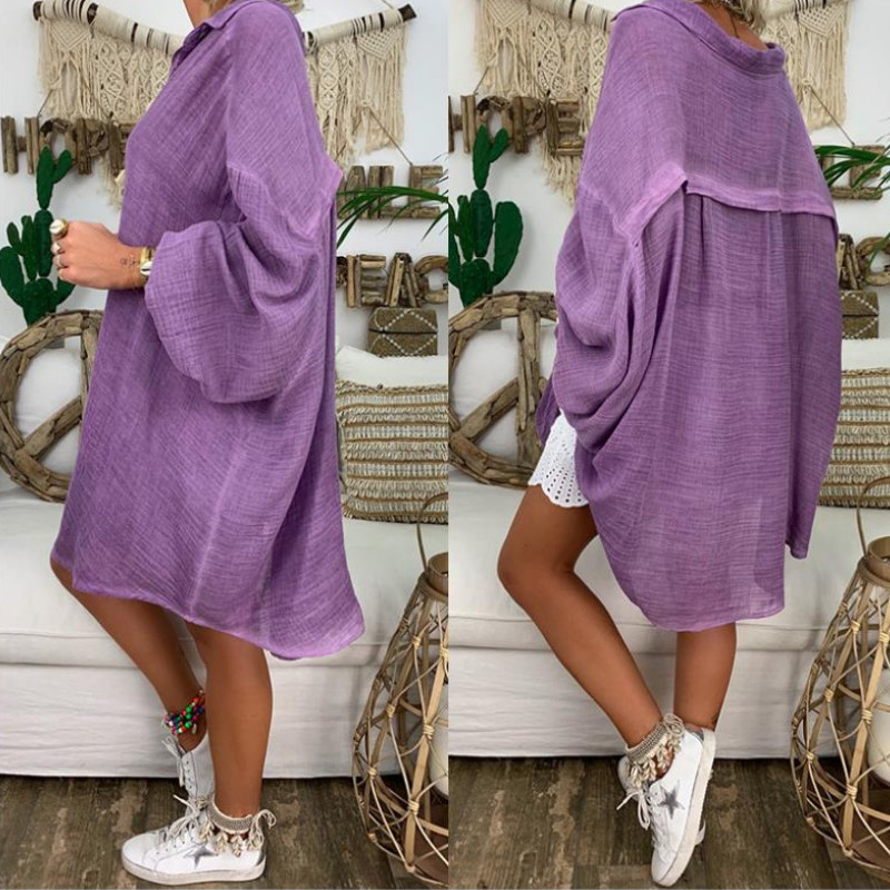 Cotton Linen Oversized Button Up Loose Casual Dress
