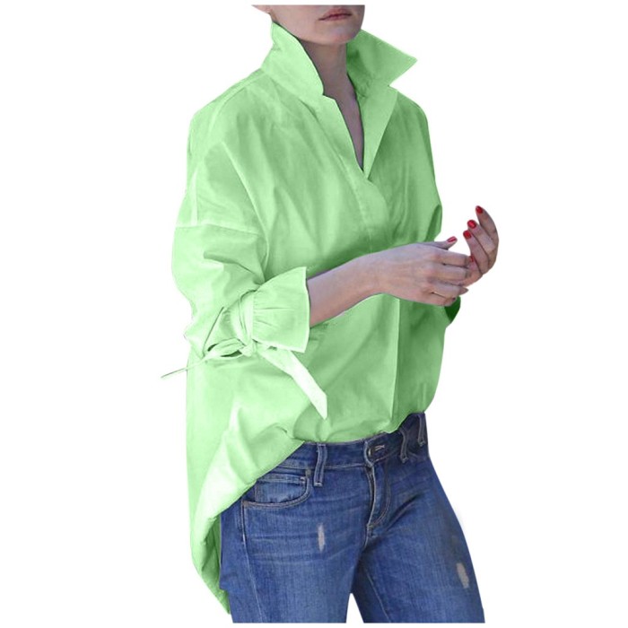 Fashion Long Sleeve Top Casual Lapel Solid Color Blouses