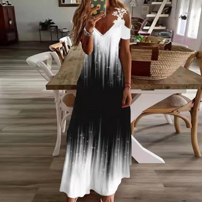 Fashion Off Shoulder  Sexy V Neck Short Sleeve A Line Party Casual Maxi Dress