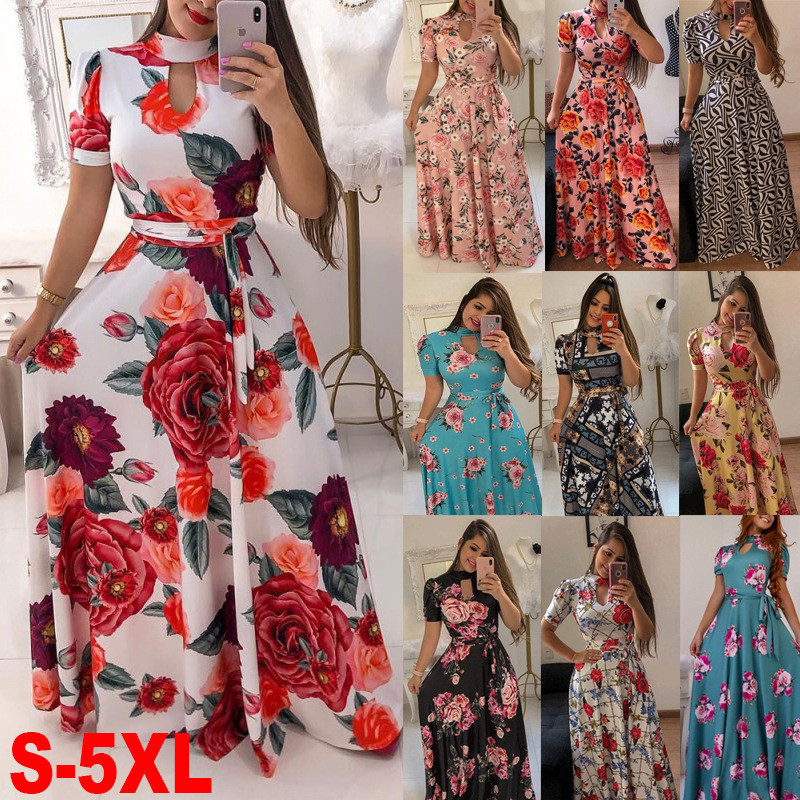 Sexy Fashion Digital Printing Big Swing Bohemian Style Party  Maxi Dress