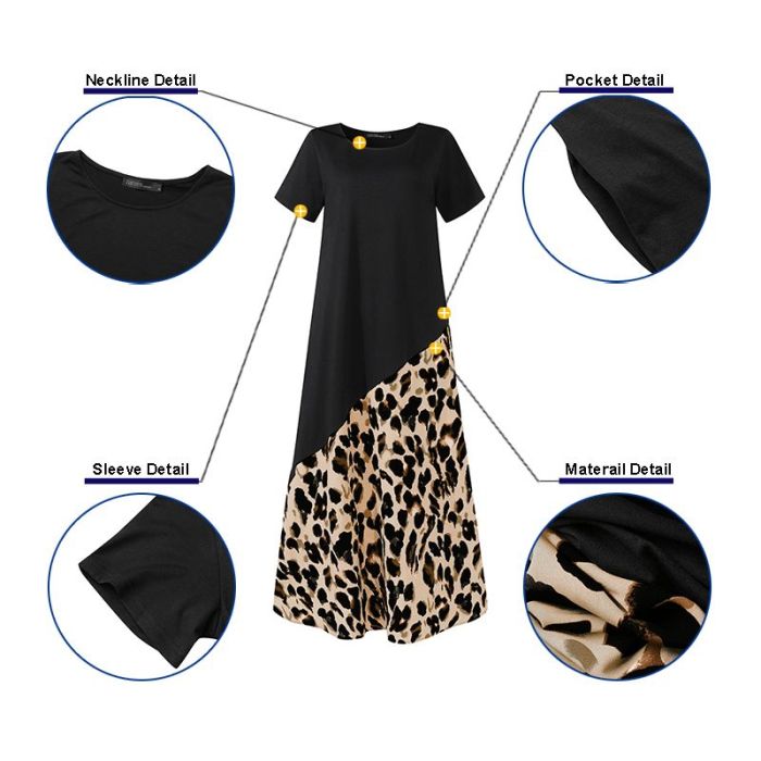 Fashion Leopard Printed Vest Casual Short Sleeves Maxi Dress