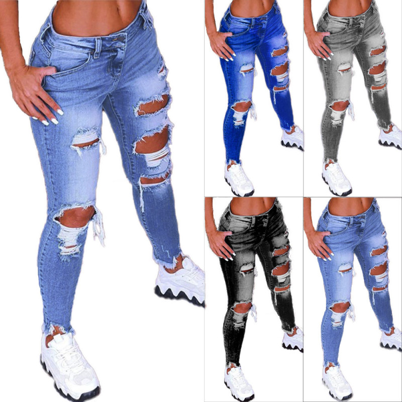 Low Rise Ripped Fashion Slim Fit Butt Lift Stretch Ankle Jeans