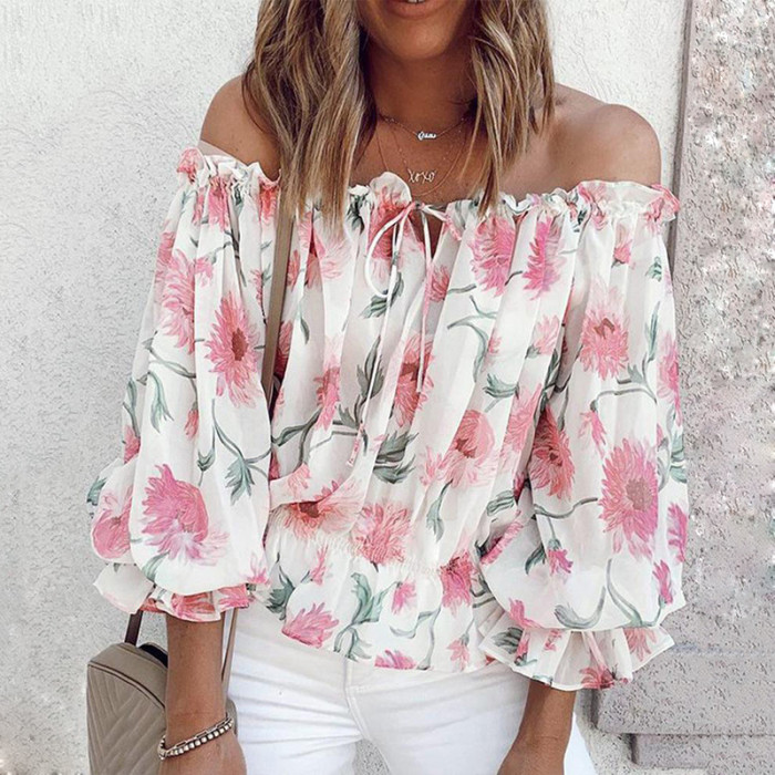 Sexy Off The Shoulder Chiffon Floral Print Blouse