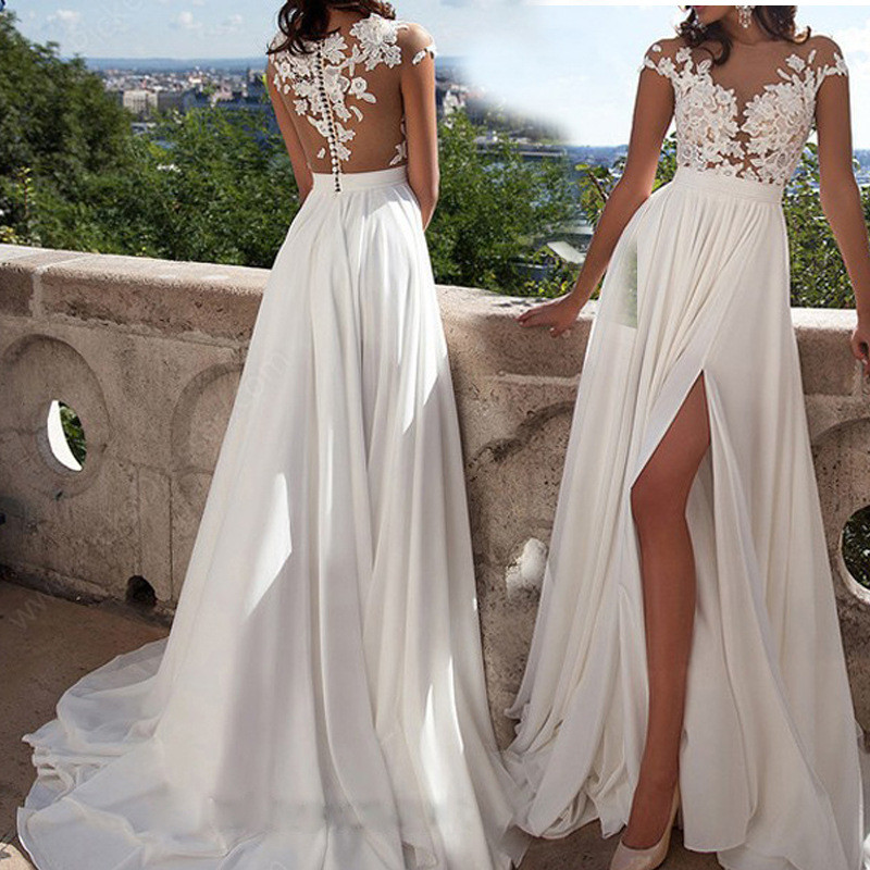 Elegant Lace Wedding Dress V-Neck Evening Dress