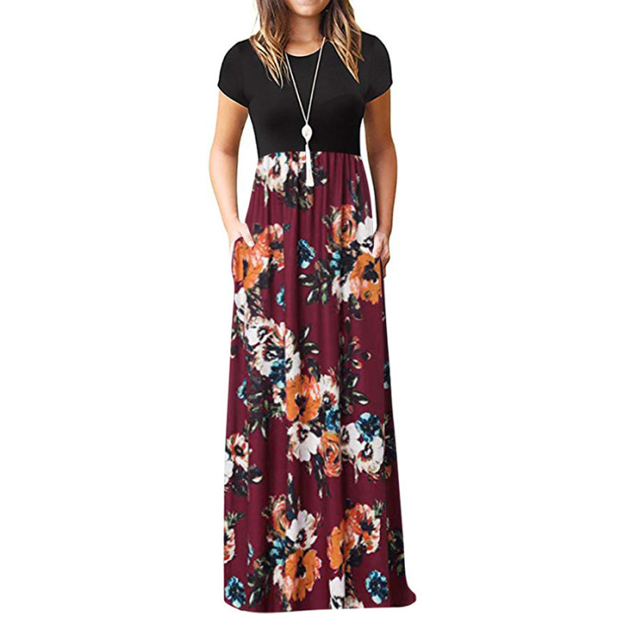 Vintage Floral Print Boho Party Chic O Neck Maxi Dress