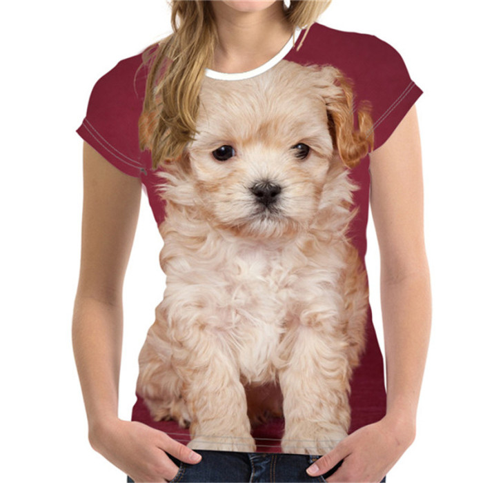 Fashionable Cute Puppy 3D Print Harajuku Round Neck Short Sleeve Unisex T-Shirt