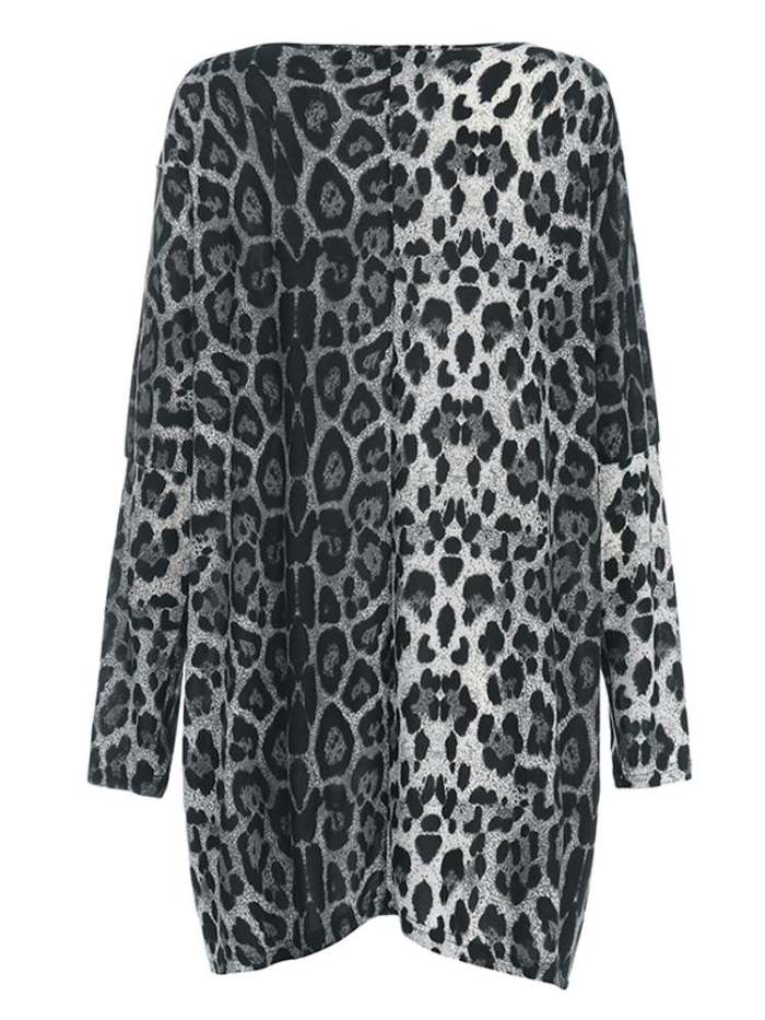Fashion Vintage Long Sleeve Top Sexy V Neck Pocket Casual Leopard Print Shirt