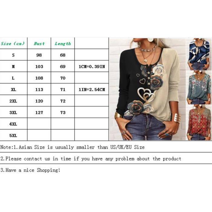 Women's Loose Long Sleeve Fashion Sexy U-Neck Button Casual Blouses