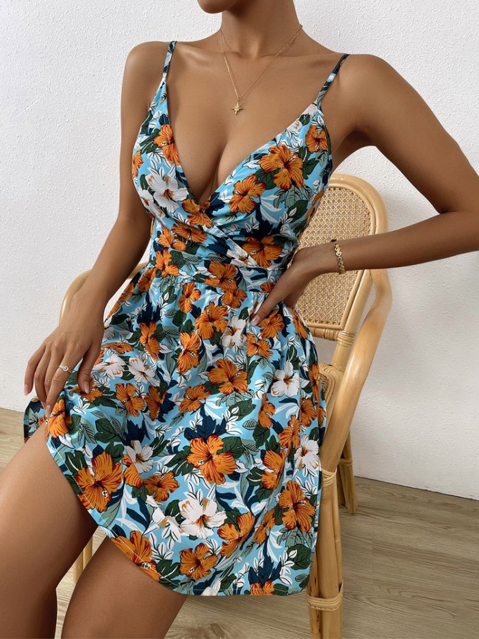 Sexy V-Neck Casual Beach Print Mini Dresses