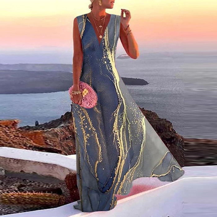 Elegant V Neck Party Sexy Sleeveless Beach Vintage Dress