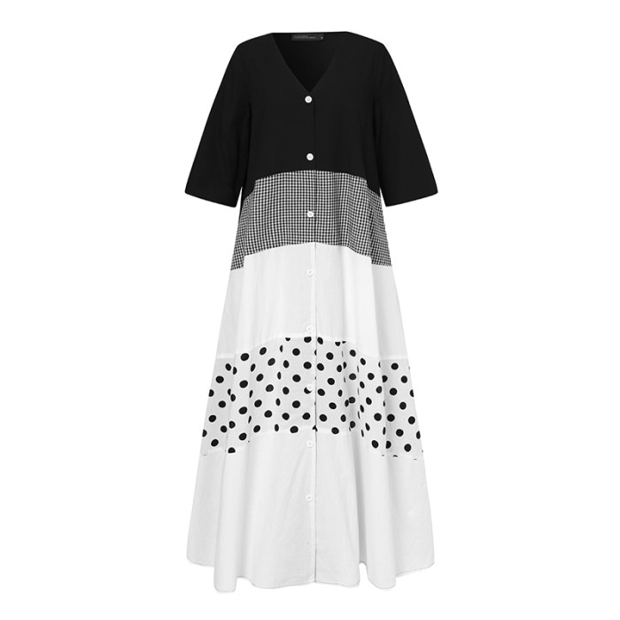 Fashion Print Casual Short Sleeve High Waist Maxi Dress