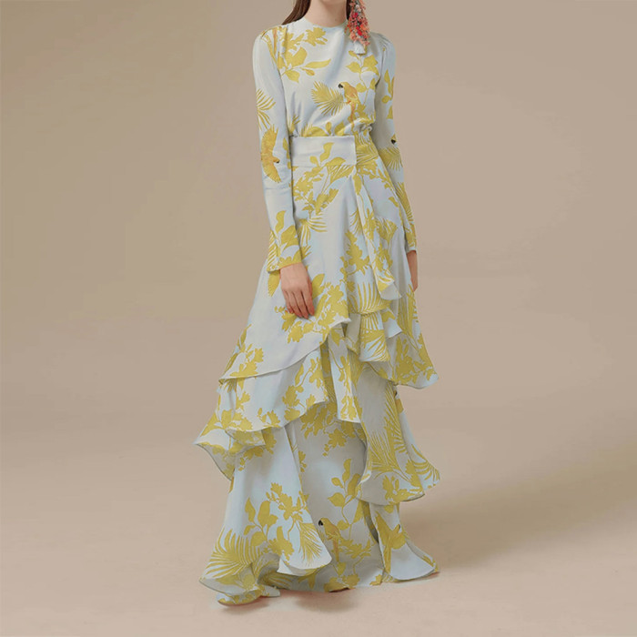 Bohemian Mixed Print Long Sleeve Maxi Dress