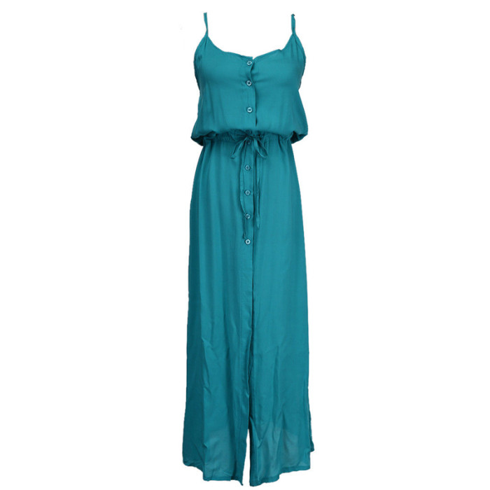 Sexy Sleeveless Elegant Solid Color V Neck Beach  Maxi Dress