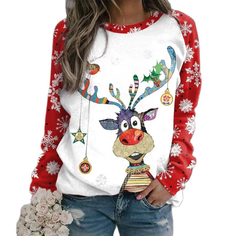 Christmas Fashion Printed Round Neck Long Sleeve Sweatshirt