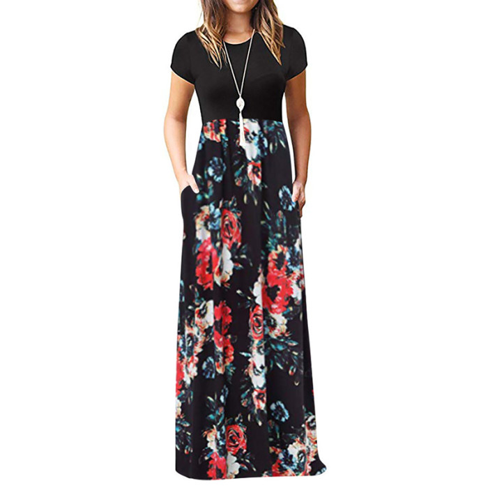 Vintage Floral Print Boho Party Chic O Neck Maxi Dress