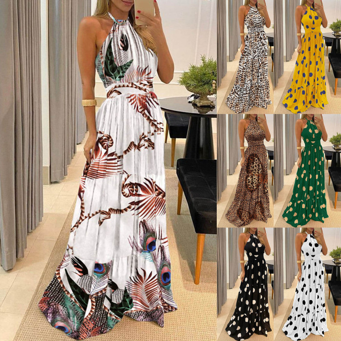 Women Boho Sleeveless Backless Floral Print Loose Party Dress