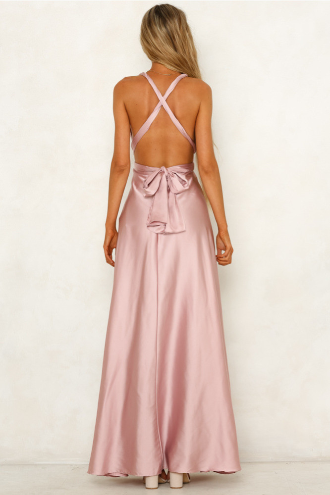 Satin Fashion Party Sexy Backless Solid Color  Maxi Dress
