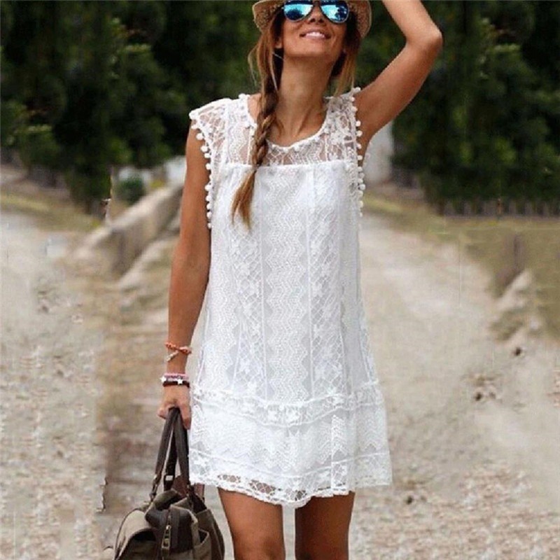 Fashion Lace Party Dress Sexy Sleeveless Beach Mini Dress
