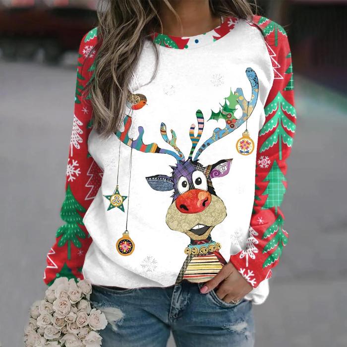 Christmas Fashion Printed Round Neck Long Sleeve Sweatshirt