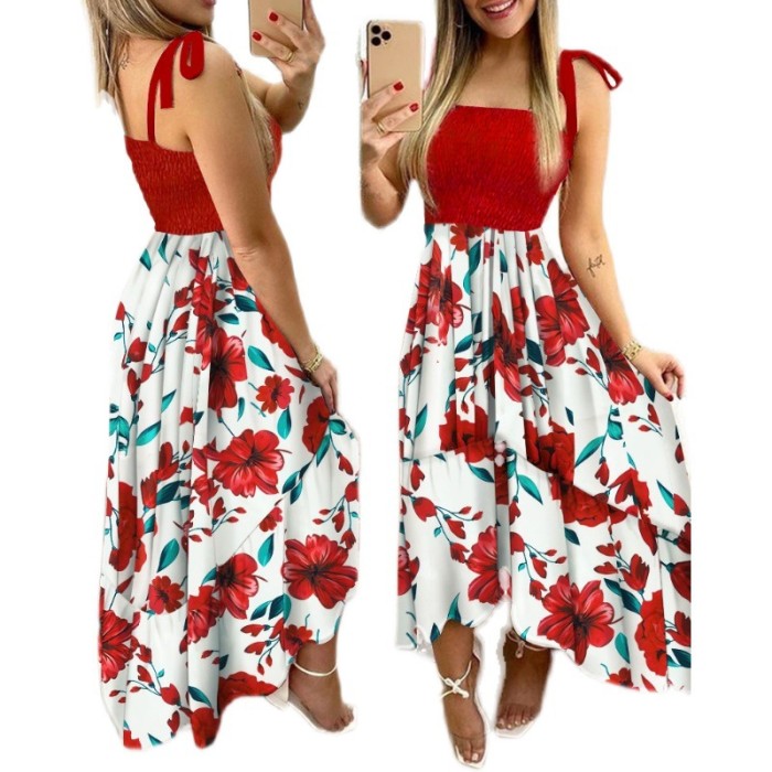 Fashion Irregular Strapless Backless Sleeveless Print Sexy Bohemian Maxi Dress