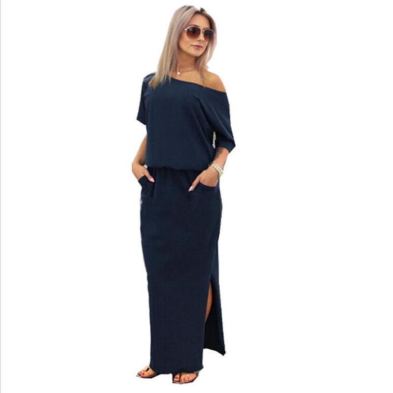 Sexy Boho Side Split Loose Off Shoulder Beach Maxi Dress