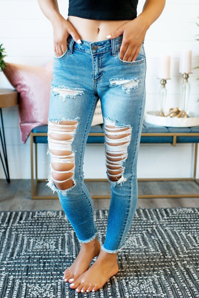 Women's Skinny Casual Stretch Street Ripped Jeans