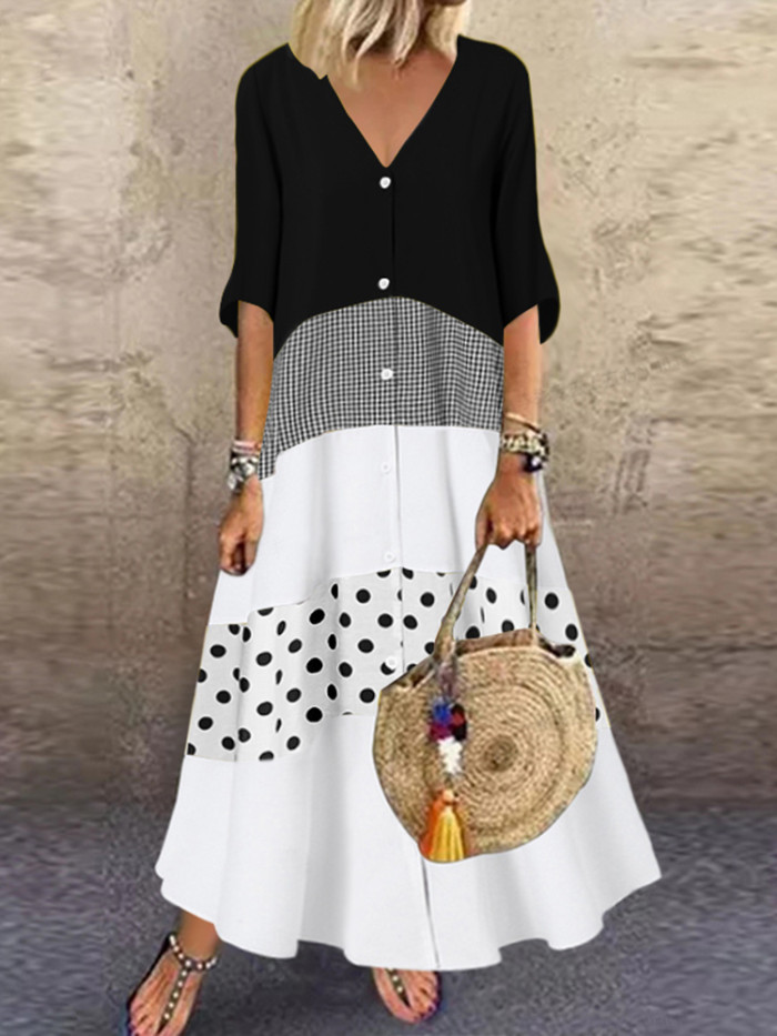 Fashion Print Casual Short Sleeve High Waist Maxi Dress