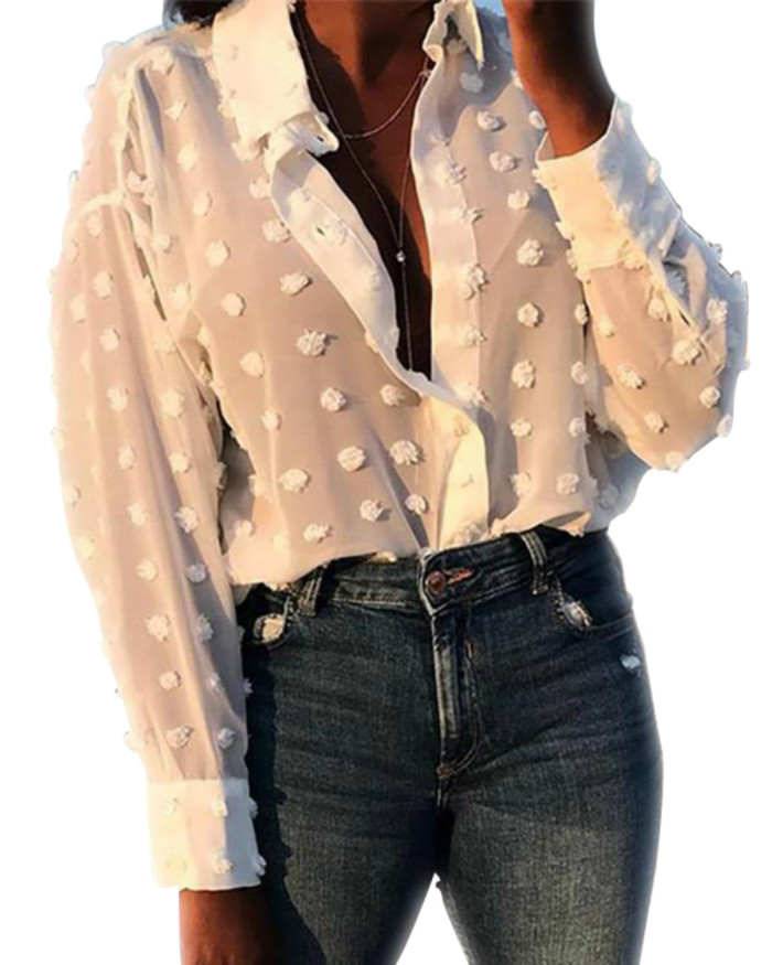 Solid Color Elegant Long Sleeve Polka Dot Loose Fashionable Casual Blouses