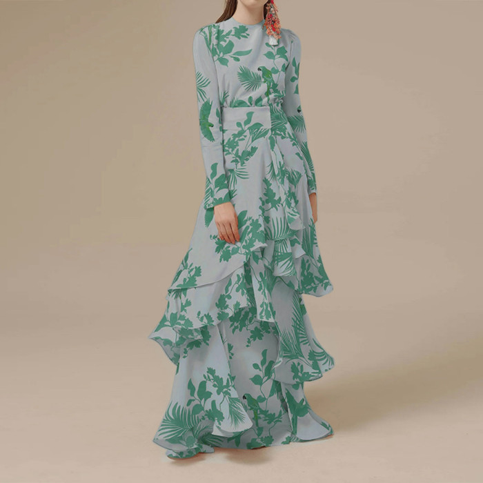 Bohemian Mixed Print Long Sleeve Maxi Dress main image 1