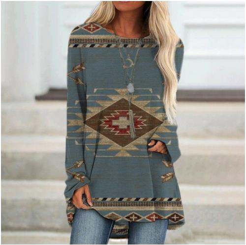Fashion Women's 3D Abstract Printing Round Neck Loose Sexy Long Sleeve T-Shirt