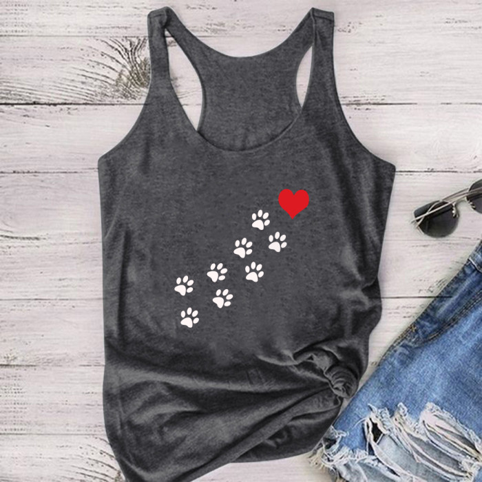 Funny Dog Paw Printed Tank Top Women Loose Vest Sleeveless Tank Top