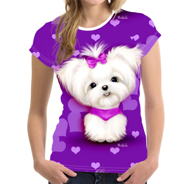 Fashionable Cute Puppy 3D Print Harajuku Round Neck Short Sleeve Unisex T-Shirt