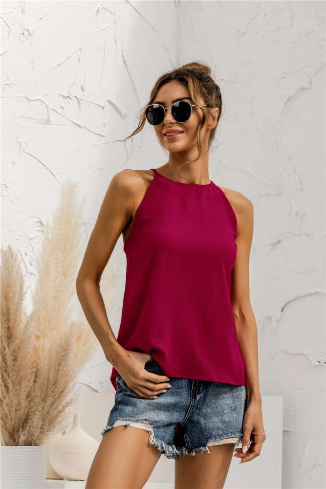 Women's Fashion Solid Color Sleeveless Halter Sexy Chic Blouse