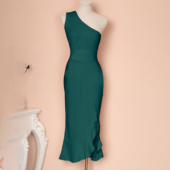 One Shoulder Elegant Ruffles Hem Party Dress
