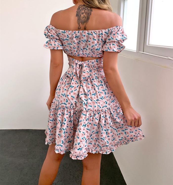 Trendy Bohemian Floral Short Sleeve A-Line Mini Dress