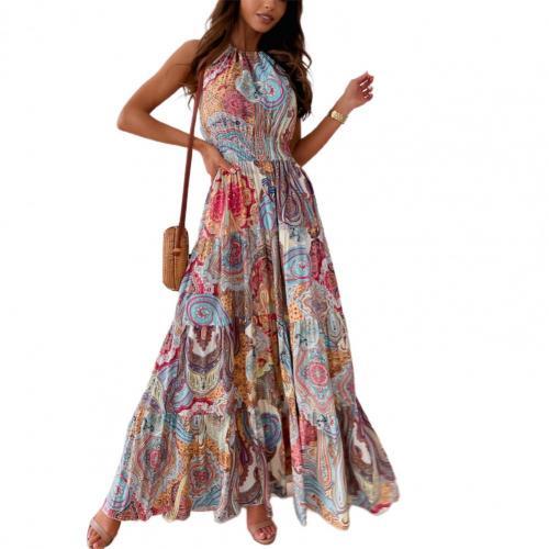 Vintage Bohemian Print Backless Off Shoulder Dress