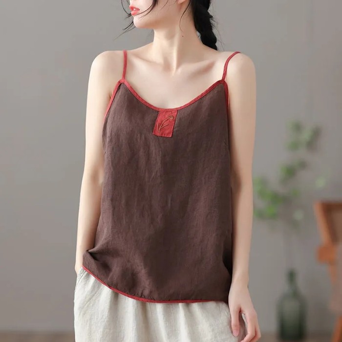 Cotton Linen Vintage Harajuku Chic Casual Embroidered Sleeveless Camisole
