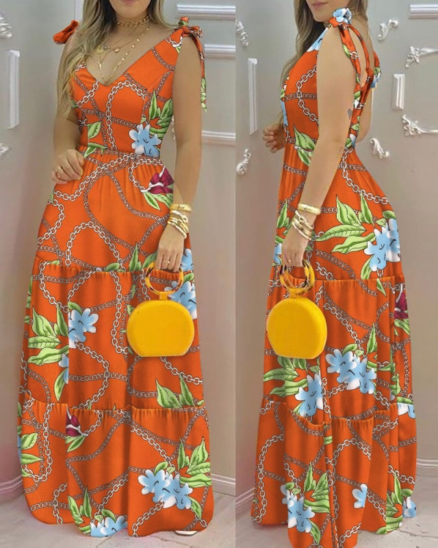 Sexy Fashion Sleeveless Printed Bohemian  Maxi Dress
