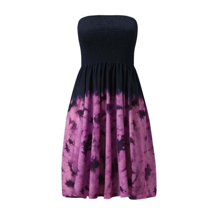 Trendy Panel Tie Dye Print Truffle Back Neckline Wrap  Mini Dress