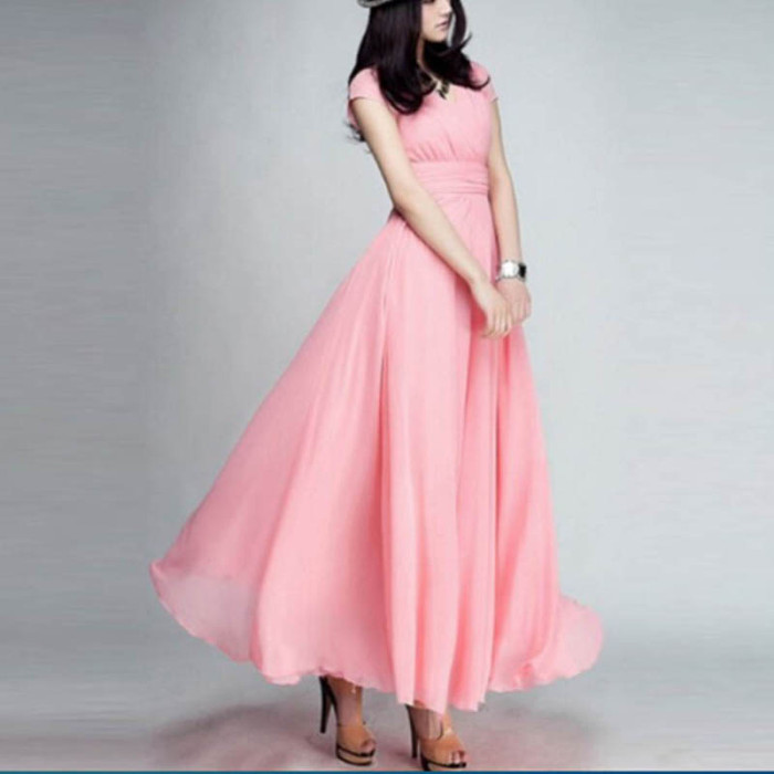 Vintage Solid Color Party Fashion V Neck A Line Elegant Maxi Dress