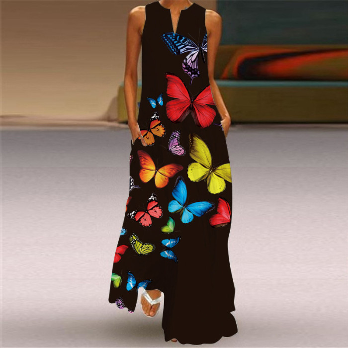 Fashion Casual Beach Printed Sleeveless Maxi Dress