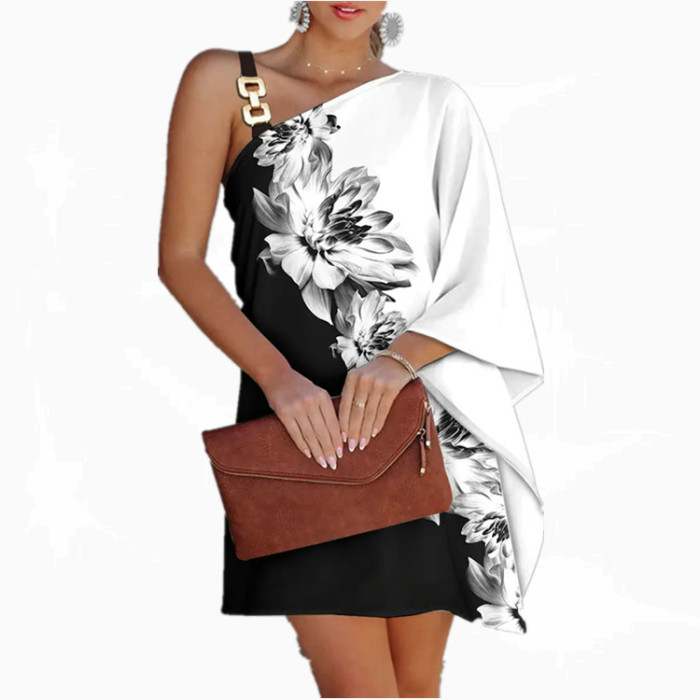 Women New Loose Floral Vintage Sexy Ruffles Off Shoulder Casual Dresses