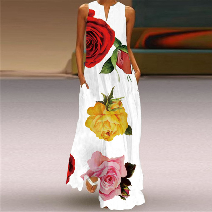 Fashion Casual Beach Printed Sleeveless Maxi Dress