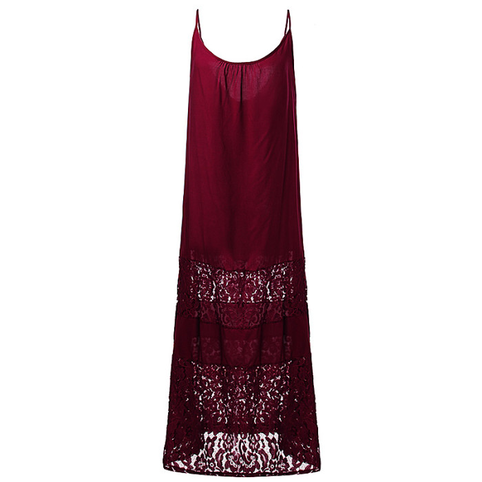 Elegant Bohemian Lace Fashionable Solid Color Loose  Maxi Dress